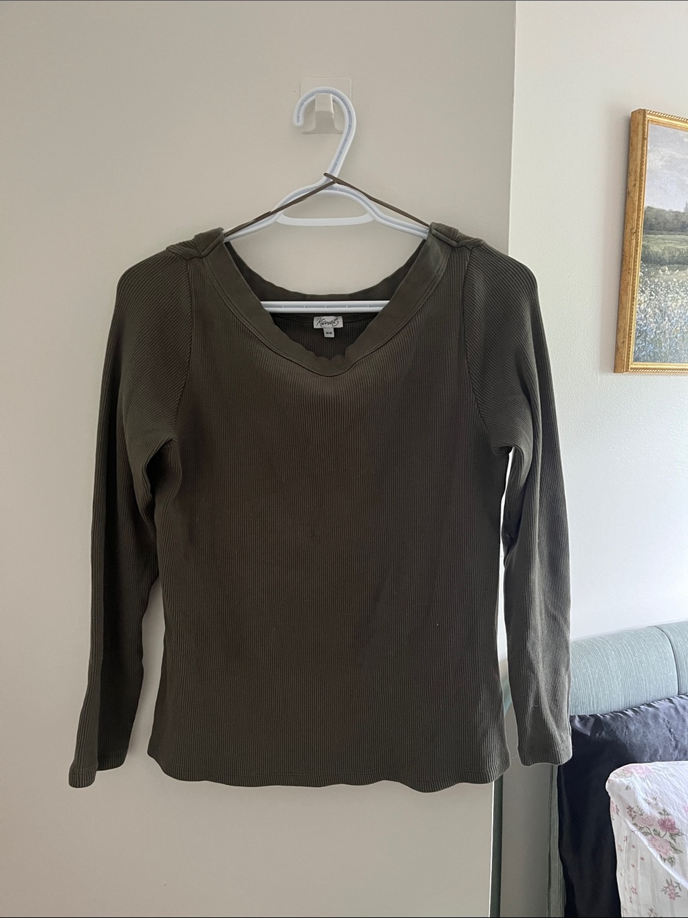 Kismet Olive Long Sleeve Off Shoulder  Ribbed Women's Top